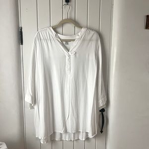 NWOT Woman Within White Tab Front Blouse 1X